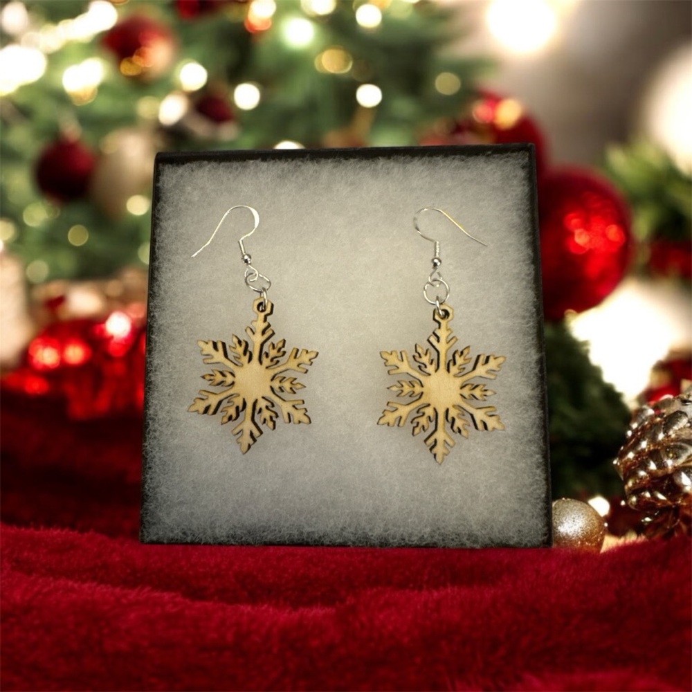 Handmade Wood Snowflake Earrings